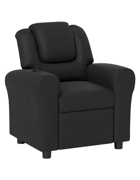 HOMCOM Kids Recliner Chair, PU Leather with Adjustable Backrest, Footrest, Padded Headrest, Black