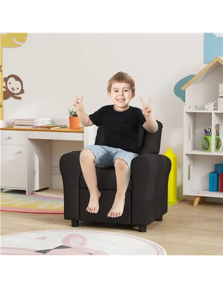 HOMCOM Kids Recliner Chair, PU Leather with Adjustable Backrest, Footrest, Padded Headrest, Black