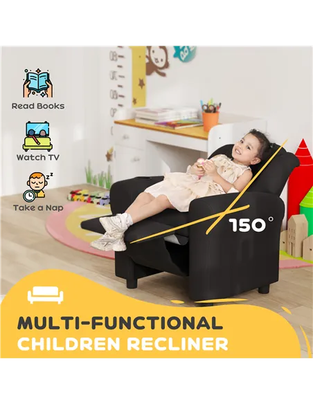 HOMCOM Kids Recliner Chair, PU Leather with Adjustable Backrest, Footrest, Padded Headrest, Black