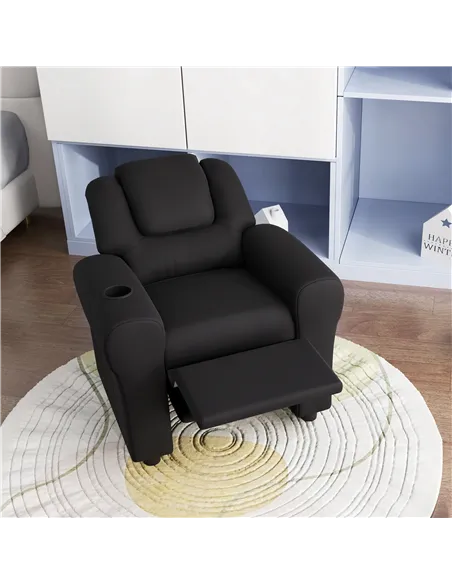 HOMCOM Kids Recliner Chair, PU Leather with Adjustable Backrest, Footrest, Padded Headrest, Black