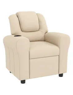 HOMCOM Kids Recliner Chair, PU Leather with Adjustable Backrest, Footrest, Padded Headrest, Beige