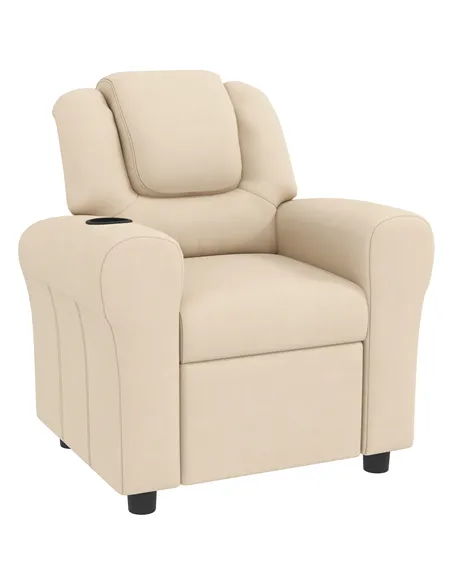 HOMCOM Kids Recliner Chair, PU Leather with Adjustable Backrest, Footrest, Padded Headrest, Beige