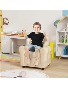 HOMCOM Kids Recliner Chair, PU Leather with Adjustable Backrest, Footrest, Padded Headrest, Beige 2