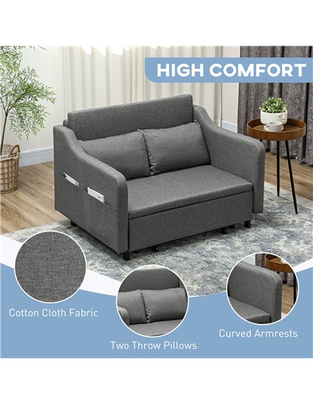 HOMCOM Two-Seater Pull-Out Sofa Bed - Grey