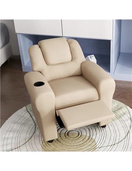 HOMCOM Kids Recliner Chair, PU Leather with Adjustable Backrest, Footrest, Padded Headrest, Beige