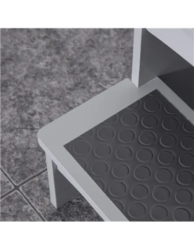 HOMCOM Kids Wooden Step Stool Kitchen Helper w/ Non-Slip Panels Handles Child Toddler Home Help 3 - 8 Yrs Grey