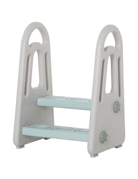 HOMCOM Kids Toddler Step Stool Ladder Kitchen Helper for Toilet Potty Training Bathroom Sink Bedroom Blue and Grey