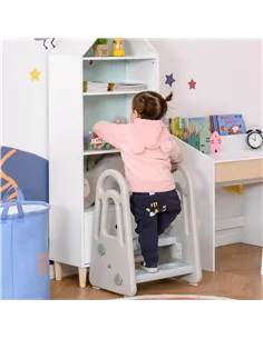 HOMCOM Kids Toddler Step Stool Ladder Kitchen Helper for Toilet Potty Training Bathroom Sink Bedroom Blue and Grey 2
