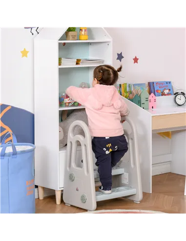 HOMCOM Kids Toddler Step Stool Ladder Kitchen Helper for Toilet Potty Training Bathroom Sink Bedroom Blue and Grey