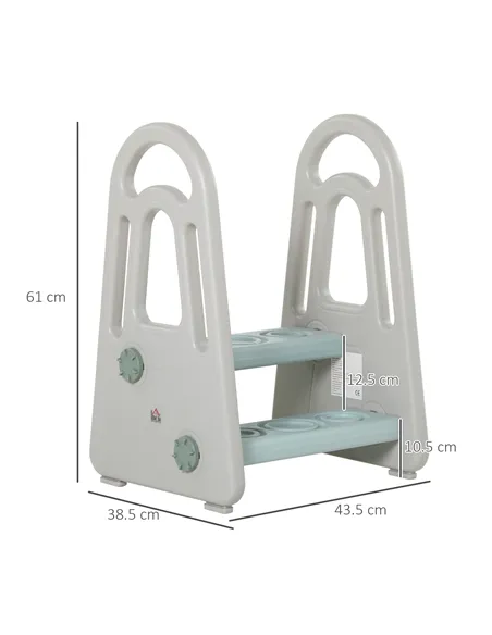 HOMCOM Kids Toddler Step Stool Ladder Kitchen Helper for Toilet Potty Training Bathroom Sink Bedroom Blue and Grey