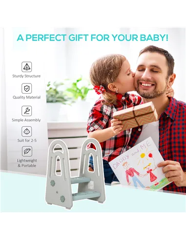 HOMCOM Kids Toddler Step Stool Ladder Kitchen Helper for Toilet Potty Training Bathroom Sink Bedroom Blue and Grey