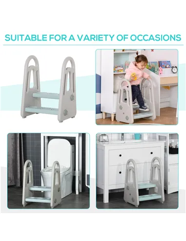 HOMCOM Kids Toddler Step Stool Ladder Kitchen Helper for Toilet Potty Training Bathroom Sink Bedroom Blue and Grey