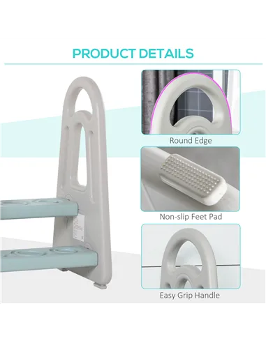 HOMCOM Kids Toddler Step Stool Ladder Kitchen Helper for Toilet Potty Training Bathroom Sink Bedroom Blue and Grey