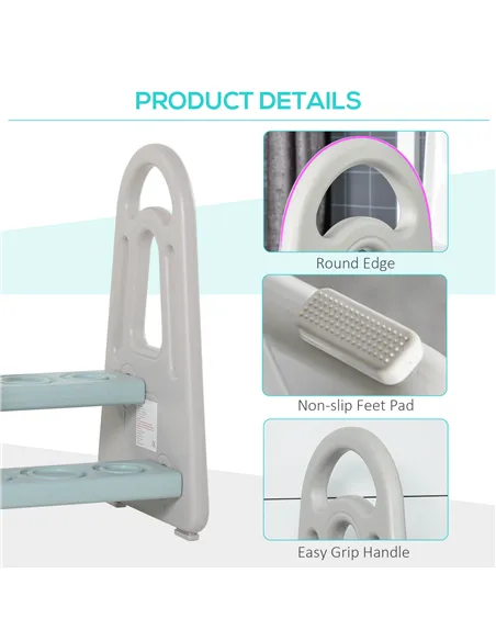 HOMCOM Kids Toddler Step Stool Ladder Kitchen Helper for Toilet Potty Training Bathroom Sink Bedroom Blue and Grey