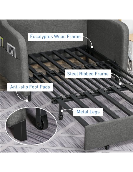 HOMCOM Two-Seater Pull-Out Sofa Bed - Grey