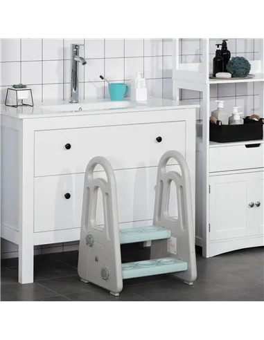 HOMCOM Kids Toddler Step Stool Ladder Kitchen Helper for Toilet Potty Training Bathroom Sink Bedroom Blue and Grey