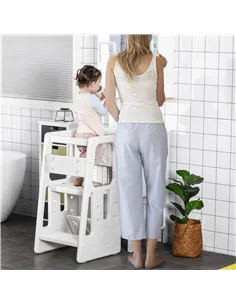 HOMCOM Kids Step Stool, Adjustable Standing Platform, Toddler Kitchen Stool, White 2