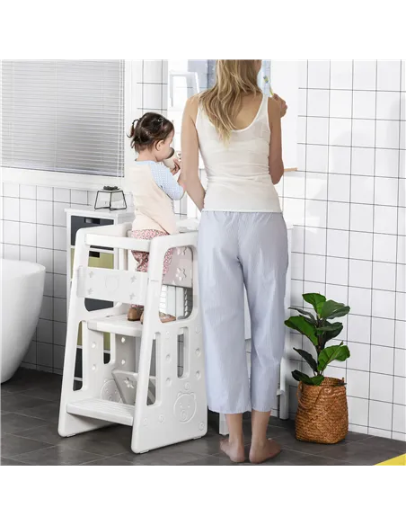 HOMCOM Kids Step Stool, Adjustable Standing Platform, Toddler Kitchen Stool, White