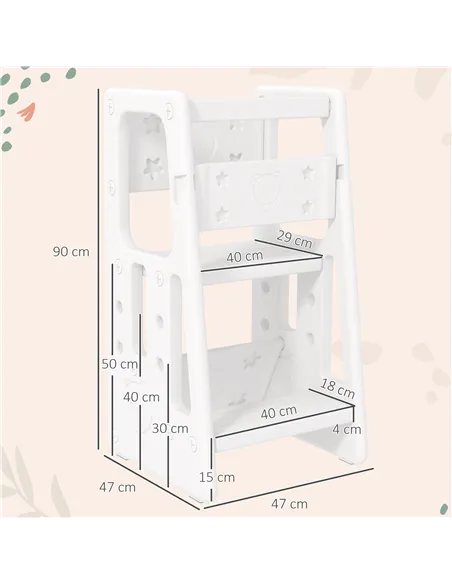 HOMCOM Kids Step Stool, Adjustable Standing Platform, Toddler Kitchen Stool, White