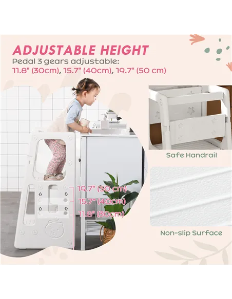 HOMCOM Kids Step Stool, Adjustable Standing Platform, Toddler Kitchen Stool, White