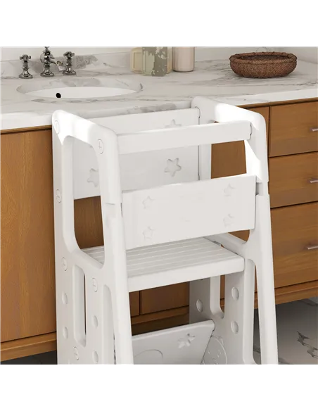 HOMCOM Kids Step Stool, Adjustable Standing Platform, Toddler Kitchen Stool, White