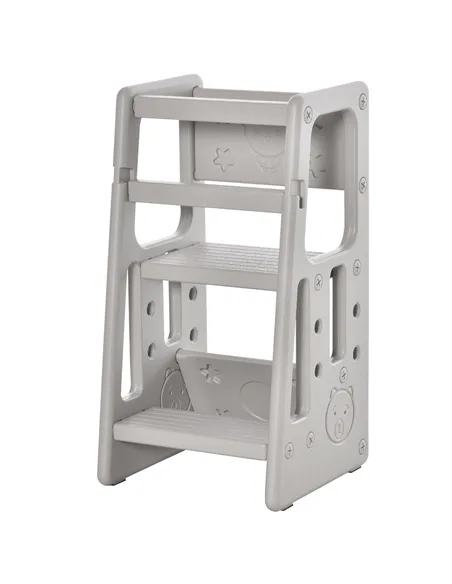 HOMCOM Kids Step Stool, with Adjustable Platform and Non-Slip Mat – Grey