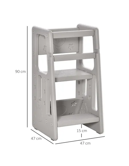 HOMCOM Kids Step Stool, with Adjustable Platform and Non-Slip Mat – Grey