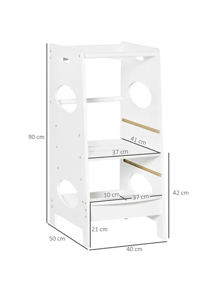 HOMCOM Toddler Step Stool Kids Adjustable Standing Tower with Safety Rail for Kitchen Counter White