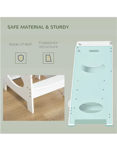 HOMCOM Toddler Step Stool Kids Adjustable Standing Tower with Safety Rail for Kitchen Counter White