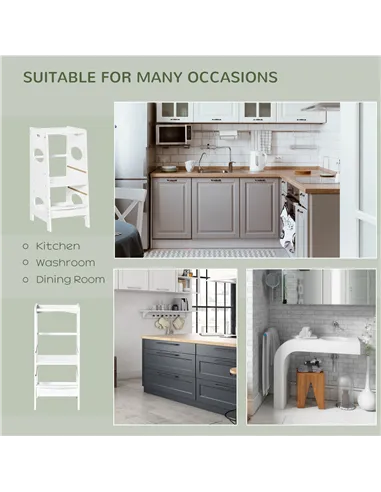 HOMCOM Toddler Step Stool Kids Adjustable Standing Tower with Safety Rail for Kitchen Counter White