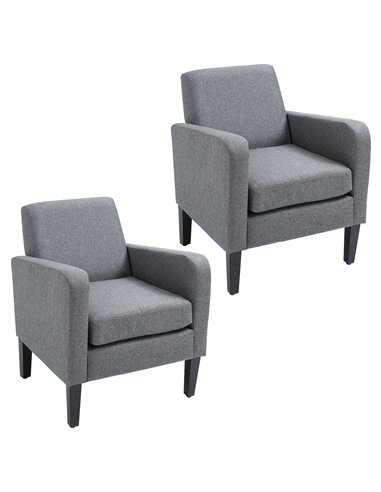 HOMCOM 2 Pieces Modern Armchairs with Rubber Wood Legs, Upholstered Accent Chairs, Single Sofa for Living Room, Bedroom, Grey
