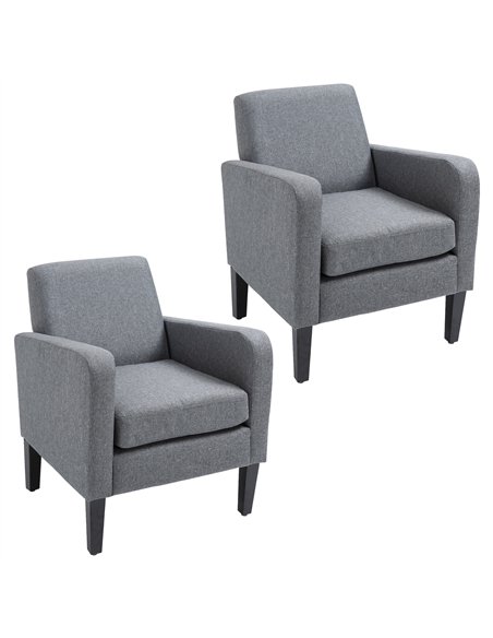 HOMCOM 2 Pieces Modern Armchairs with Rubber Wood Legs, Upholstered Accent Chairs, Single Sofa for Living Room, Bedroom, Grey