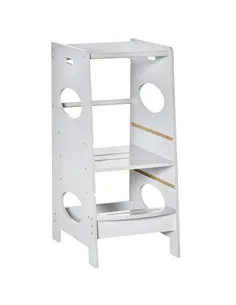 HOMCOM Kids Step Stool Toddler Kitchen Stool Tower with Adjustable Standing Platform, Grey