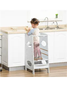 HOMCOM Kids Step Stool Toddler Kitchen Stool Tower with Adjustable Standing Platform, Grey 2
