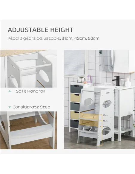 HOMCOM Kids Step Stool Toddler Kitchen Stool Tower with Adjustable Standing Platform, Grey