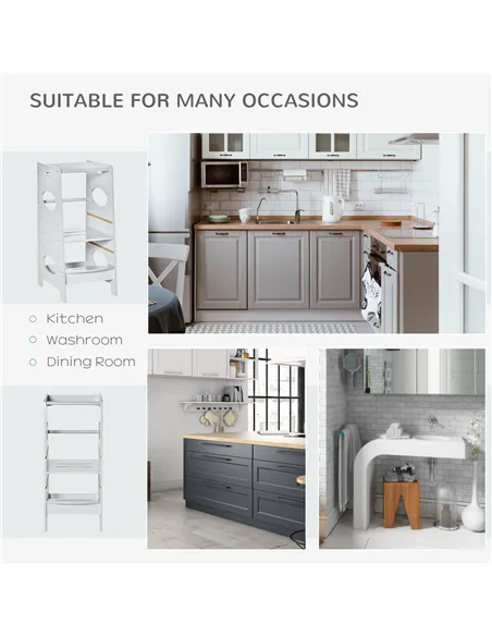 HOMCOM Kids Step Stool Toddler Kitchen Stool Tower with Adjustable Standing Platform, Grey