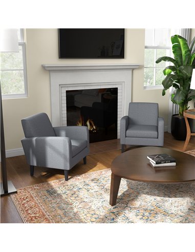 HOMCOM 2 Pieces Modern Armchairs with Rubber Wood Legs, Upholstered Accent Chairs, Single Sofa for Living Room, Bedroom, Grey
