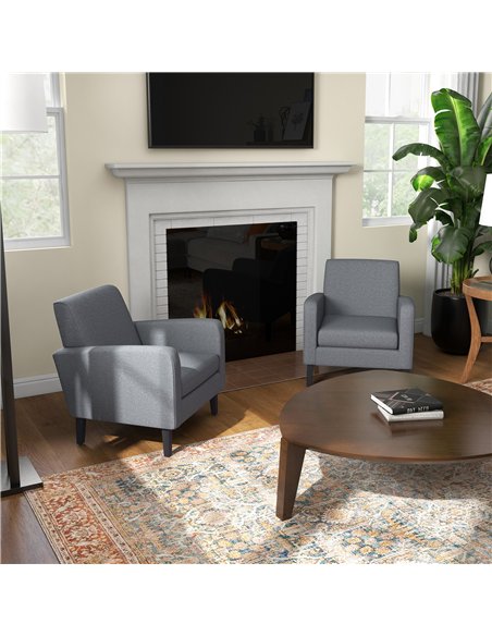 HOMCOM 2 Pieces Modern Armchairs with Rubber Wood Legs, Upholstered Accent Chairs, Single Sofa for Living Room, Bedroom, Grey