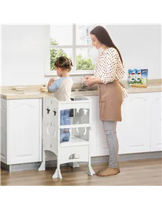 HOMCOM Kids Step Stool Toddler Kitchen Stool with Blackboard Lockable Handrail for Kids Kitchen Counter White 2