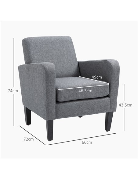 HOMCOM 2 Pieces Modern Armchairs with Rubber Wood Legs, Upholstered Accent Chairs, Single Sofa for Living Room, Bedroom, Grey