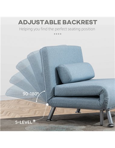 HOMCOM Linen Chair Bed, 3-in-1 Convertible Sleeper Chair with Adjustable Backrest, Pillow, for Living Room, Bedroom, Sky Blue