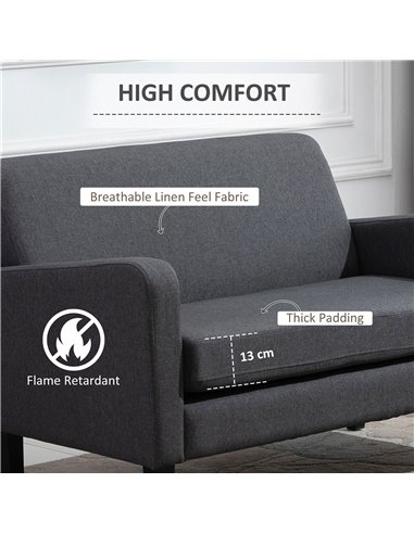 HOMCOM Linen Modern-Curved 2-Seat Sofa Loveseat w/ Thick Cushion Wood Legs Foot Pads Single Compact Home Furniture Grey
