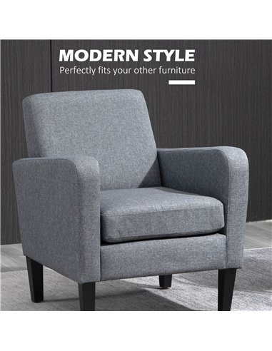 HOMCOM 2 Pieces Modern Armchairs with Rubber Wood Legs, Upholstered Accent Chairs, Single Sofa for Living Room, Bedroom, Grey