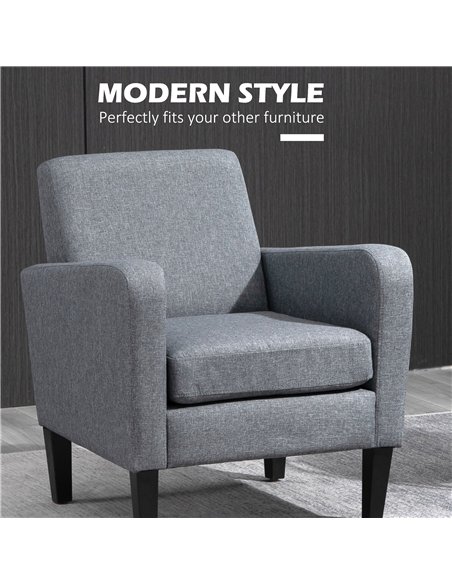 HOMCOM 2 Pieces Modern Armchairs with Rubber Wood Legs, Upholstered Accent Chairs, Single Sofa for Living Room, Bedroom, Grey