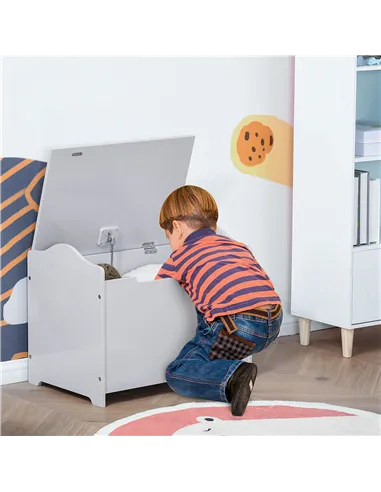 HOMCOM Wooden Kids Toy Box Children Storage Organizer Chest Safety Hinge Playroom Furniture Grey
