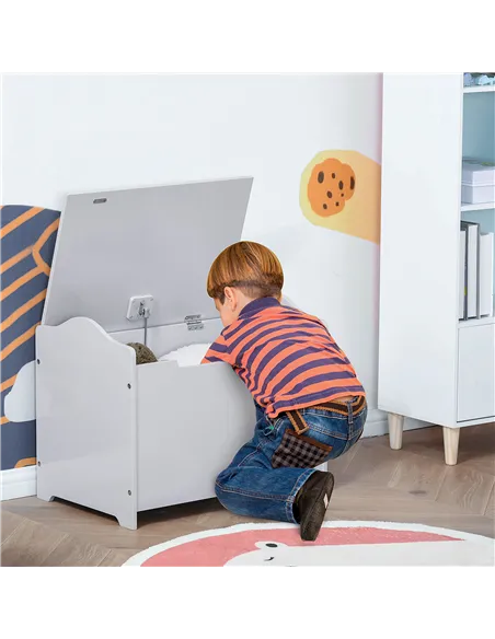 HOMCOM Wooden Kids Toy Box Children Storage Organizer Chest Safety Hinge Playroom Furniture Grey