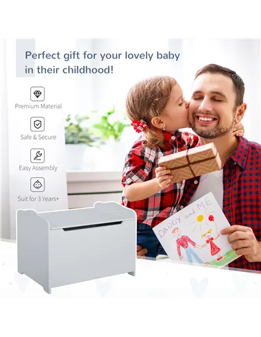 HOMCOM Wooden Kids Toy Box Children Storage Organizer Chest Safety Hinge Playroom Furniture Grey