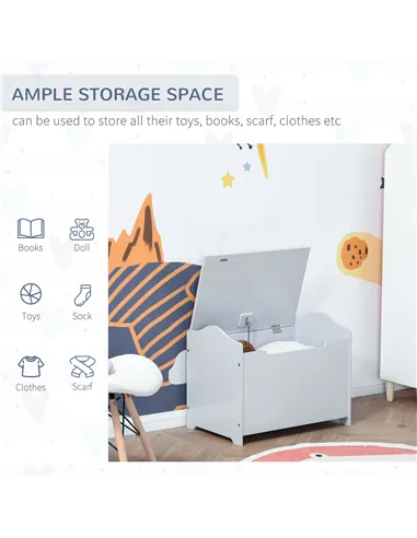 HOMCOM Wooden Kids Toy Box Children Storage Organizer Chest Safety Hinge Playroom Furniture Grey