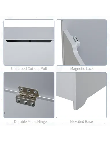 HOMCOM Wooden Kids Toy Box Children Storage Organizer Chest Safety Hinge Playroom Furniture Grey