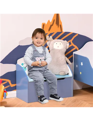 HOMCOM Kids Wooden Toy Box Children Storage Chest Bench Organiser Safety Hinge Bedroom Playroom Furniture Blue